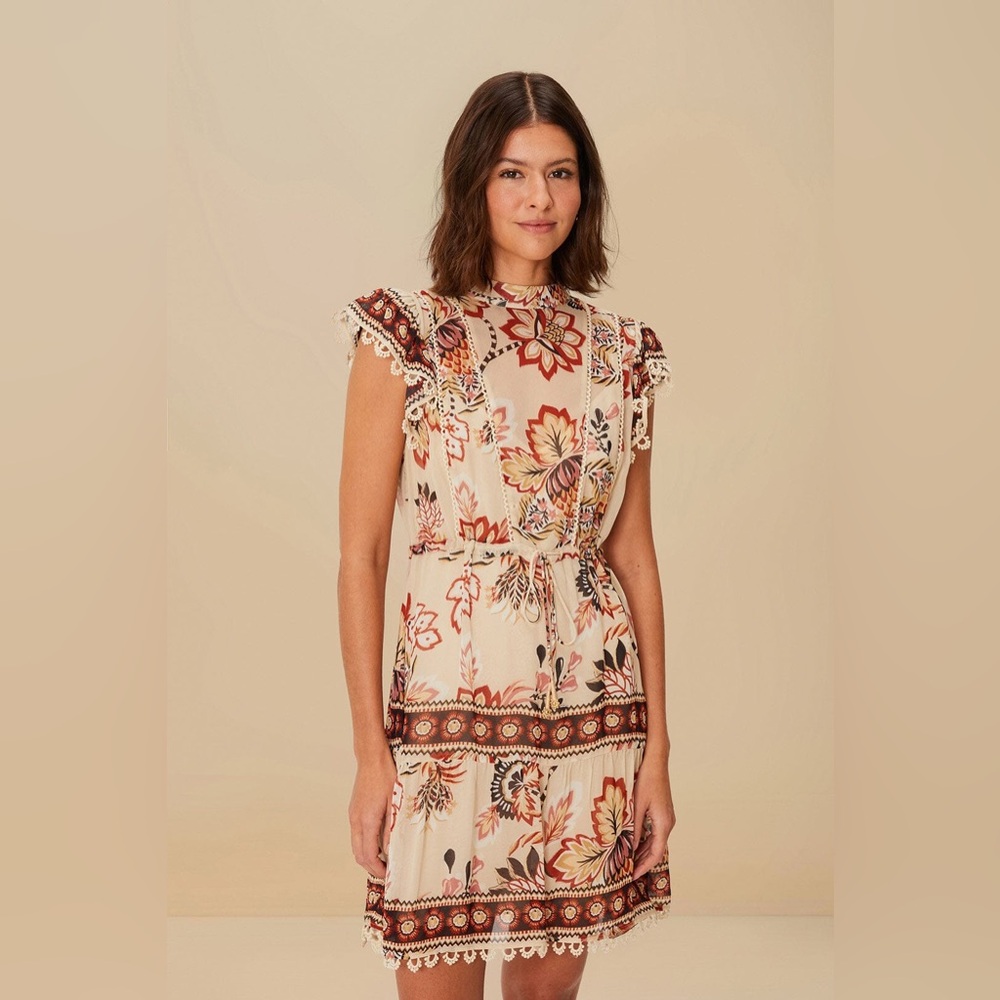 Farm Rio Sand Aura Floral Mini Dress